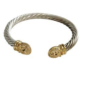 Anne Klein Silver Tone Rope Gold Lion Head Cuff Bracelet
